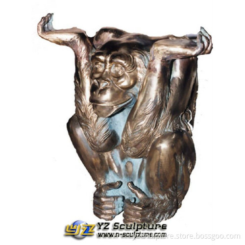 Antique Pedestal Cast Bronze Monkey Pedestal